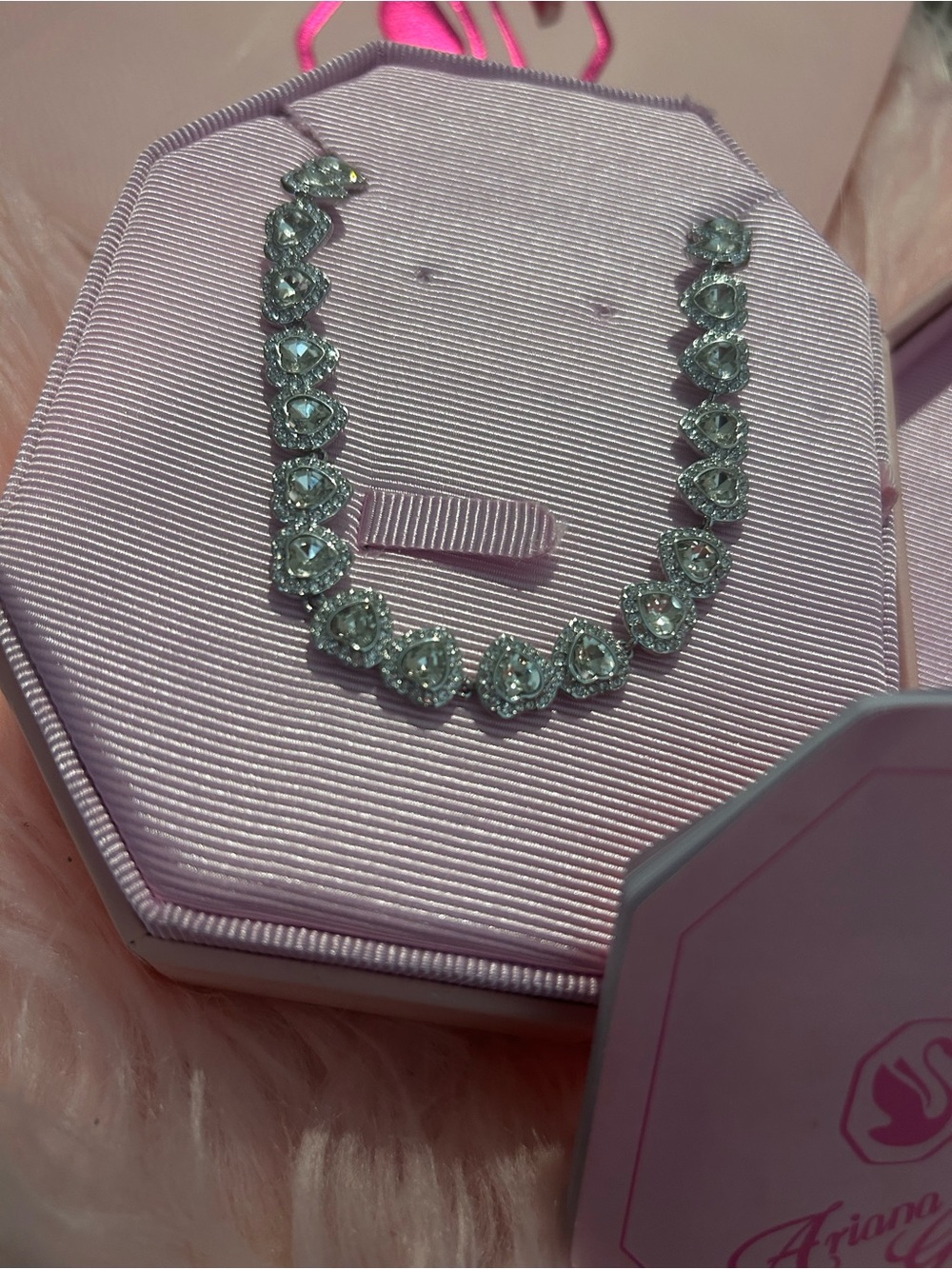 Ariana Grande Silver Crystal Heart Link Necklace